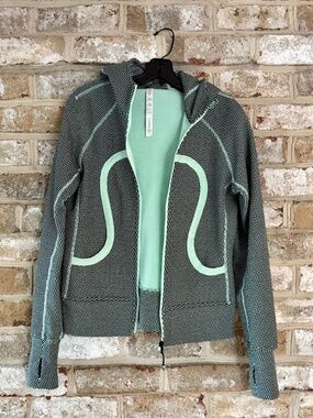 Lululemon Classic Cotton Fleece Scuba Hoodie Full Zip Black Mint Green - Size 8